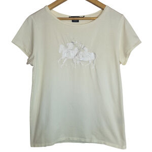 Vintage Ralph Lauren Sport Women's Embroidered Large Graphic Front T-Shirt XL